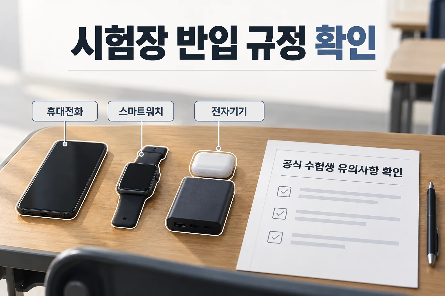 시험장 반입 규정 확인 — 휴대전화 / 스마트워치 / 전자기기 / 공식 수험생 유의사항 확인