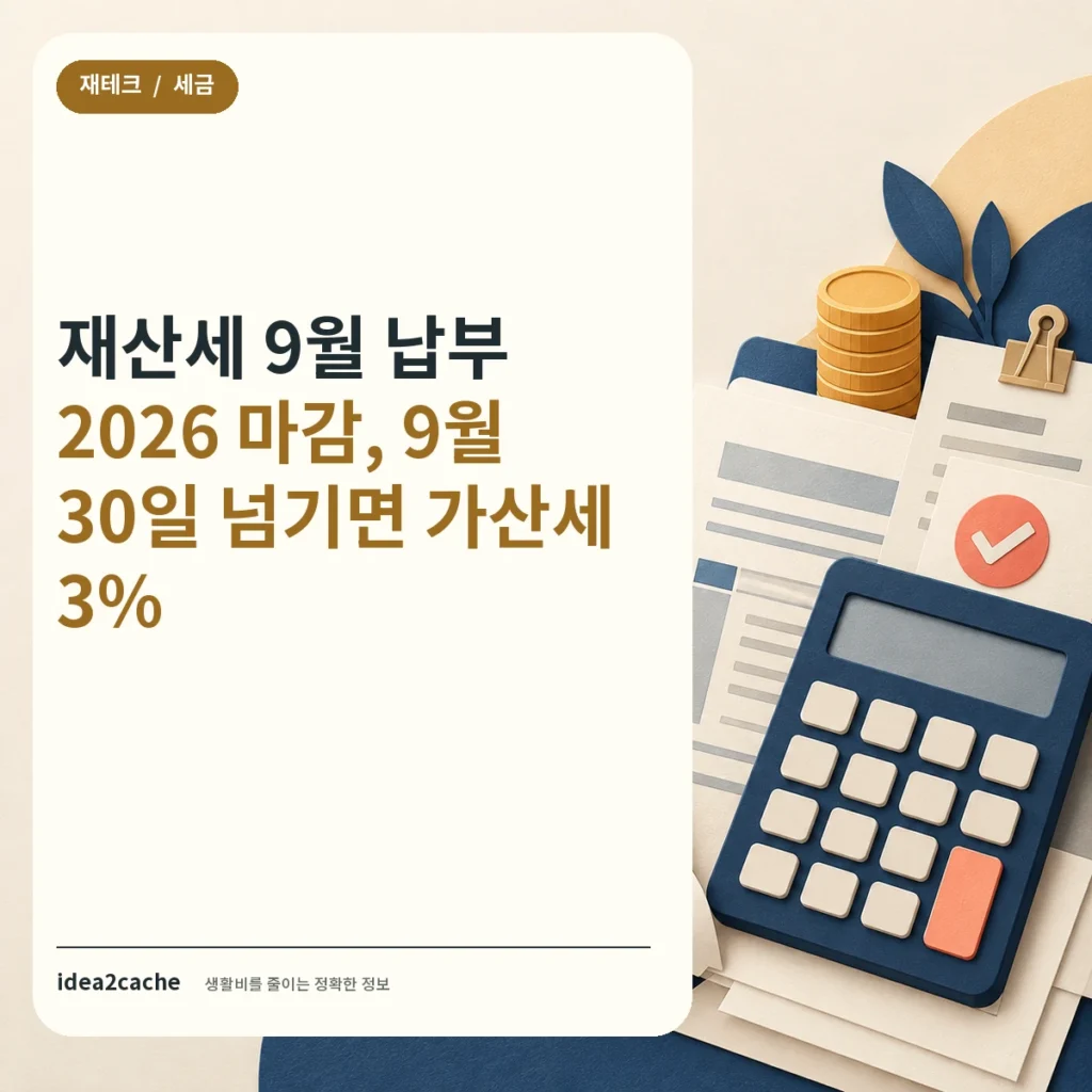카드뉴스 — 재산세 9월 납부 2026, 30일 넘기면 가산세 3%