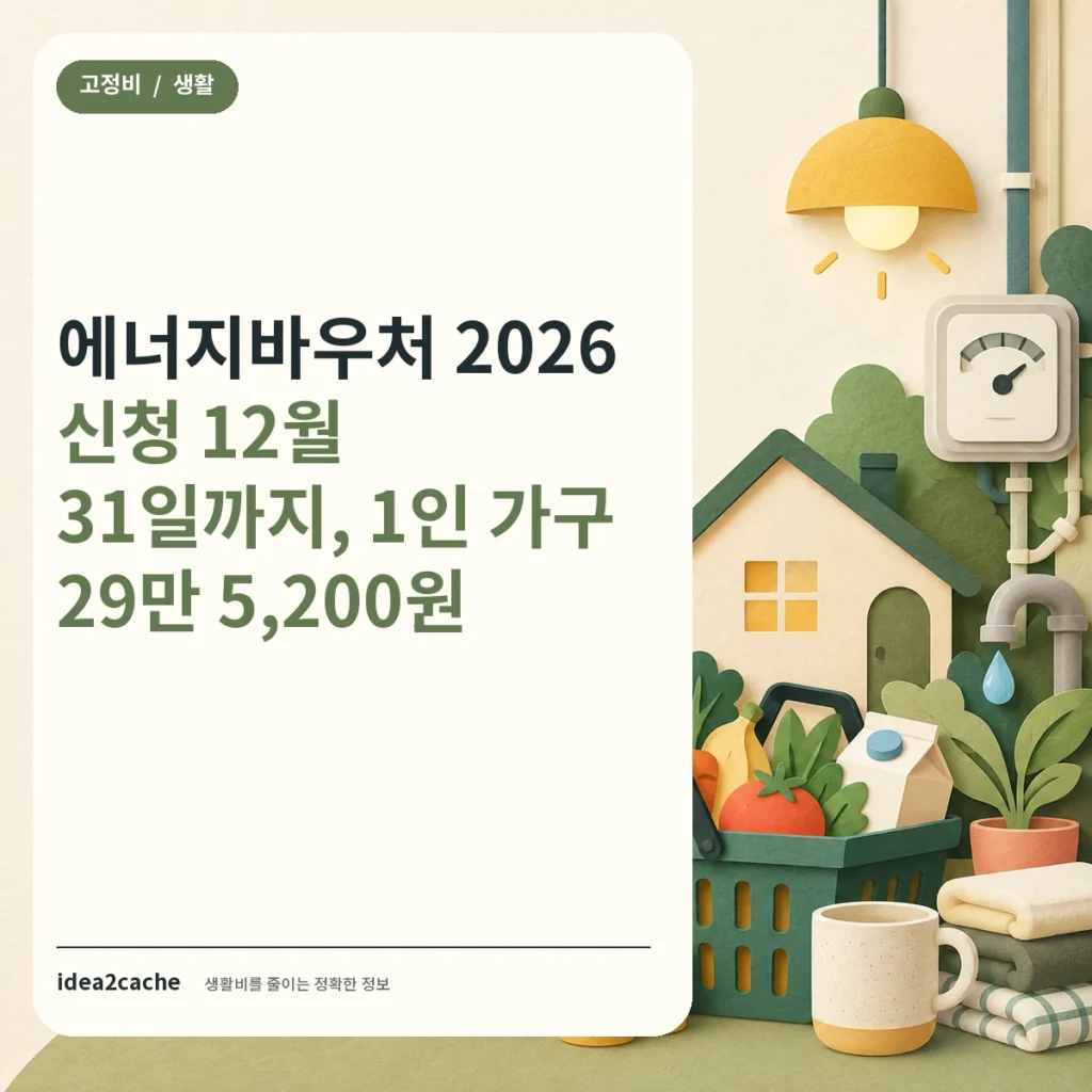 카드뉴스 — 에너지바우처 2026 신청, 12월 31일까지 1인 가구 29만 5,200원